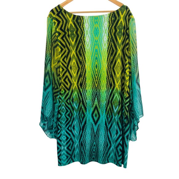 Style & Co Women's Plus Size Tunic Size 3X Green Diamond Flowy Drape Wide Sleeve - Picture 2 of 9